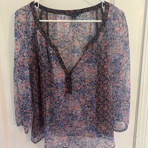 American Eagle Outfitters Blue Sheer 3/4 Sleeve Blouse
